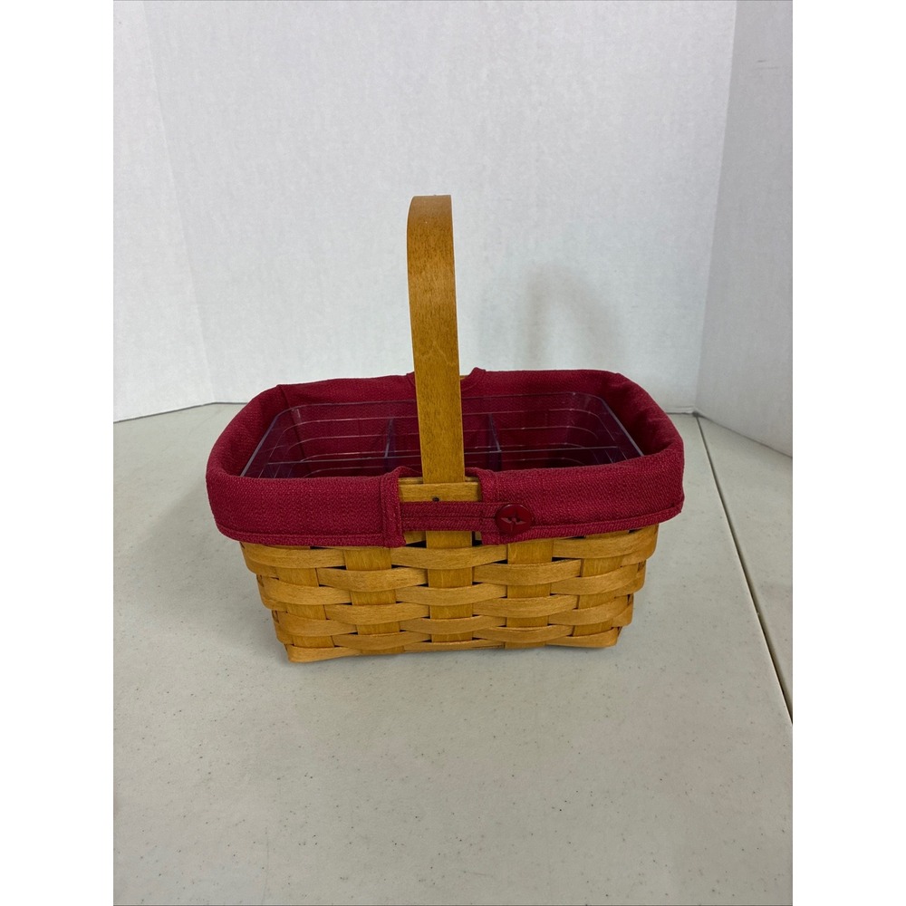 Longaberger 2009 Handmade Basket with Burgundy Liner and Divided Protector USA